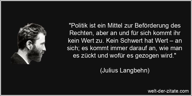 Julius Langbehn Zitat Politik: Politik ist ein Mittel zur