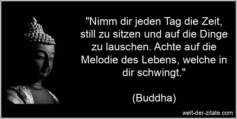 Buddha Zitat das Leben, Zeit: Nimm dir jeden Tag die Zeit, still zu