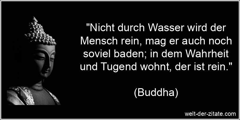 „Nicht durch Wasser wird der Mensch rein, mag er auch noch soviel baden; in dem Wahrheit und Tugend wohnt, der ist rein.“ Buddha Zitat Wahrheit: Nicht durch Wasser wird der Mensch rein, mag