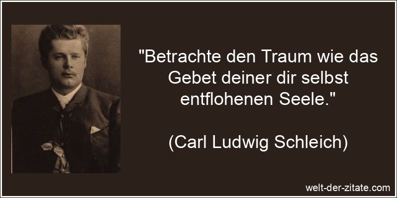 „Betrachte den Traum wie das Gebet deiner dir selbst entflohenen Seele.“ Carl Ludwig Schleich Zitat Träume: Betrachte den Traum wie das Gebet