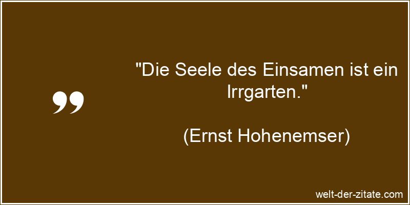 „Die Seele des Einsamen ist ein Irrgarten.“ Ernst Hohenemser Zitat Einsamkeit: Die Seele des Einsamen ist ein