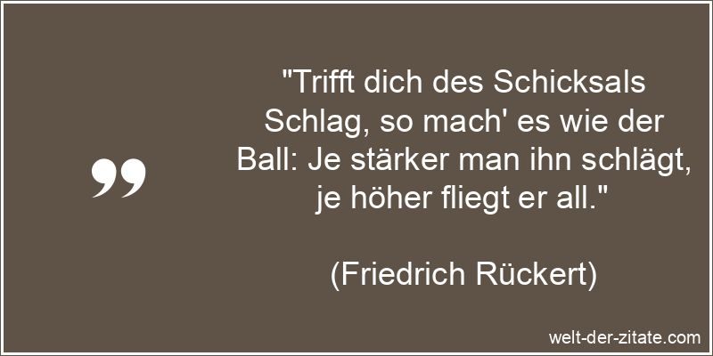„Trifft dich des Schicksals Schlag, so mach‘ es wie der Ball: Je stärker man ihn schlägt, je höher fliegt er all.“ Friedrich Rückert Zitat Schicksal: Trifft dich des Schicksals