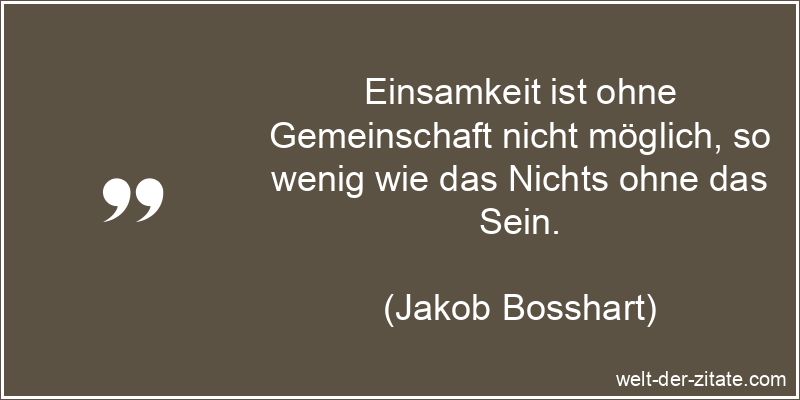 Einsamkeit ist ohne Gemeinschaft nicht möglich, so wenig wie das Nichts ohne das Sein. Jakob Bosshart Zitat Einsamkeit: Einsamkeit ist ohne Gemeinschaft