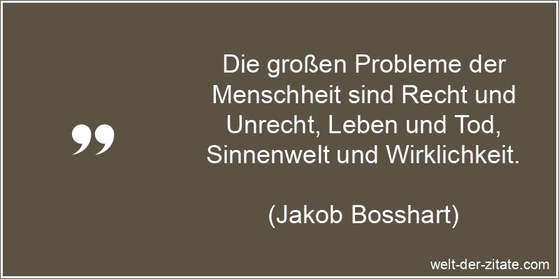 Die großen Probleme der Menschheit sind Recht und Unrecht, Leben und Tod, Sinnenwelt und Wirklichkeit. Jakob Bosshart Zitat Menschheit: Die großen Probleme der Menschheit