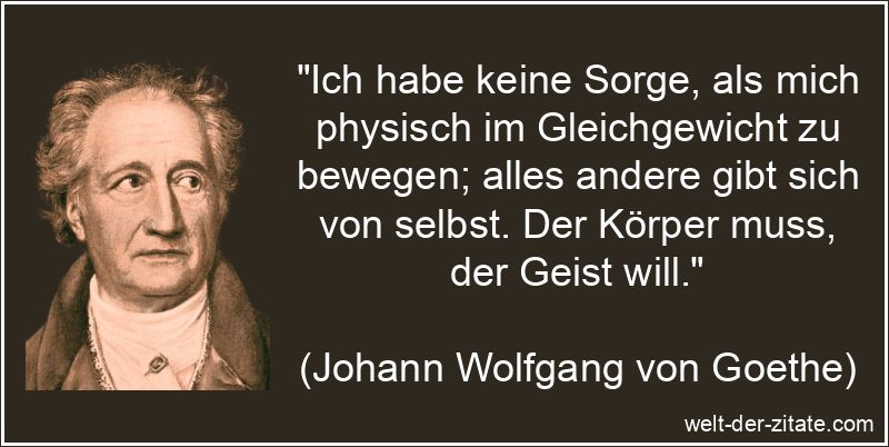 „Ich habe keine Sorge, als mich physisch im Gleichgewicht zu bewegen; alles andere gibt sich von selbst. Der Körper muss, der Geist will.“ Johann Wolfgang von Goethe Zitat Gleichgewicht: Ich habe keine Sorge,