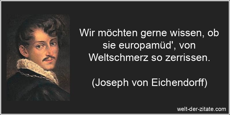 Wir möchten gerne wissen, ob sie europamüd‘, von Weltschmerz so zerrissen. Joseph von Eichendorff Zitat Europa: Wir möchten gerne wissen, ob