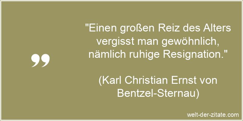 „Einen großen Reiz des Alters vergisst man gewöhnlich, nämlich ruhige Resignation.“ Karl Christian Ernst von Bentzel-Sternau Zitat das Alter: Einen