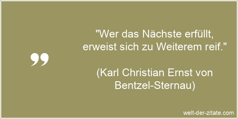 „Wer das Nächste erfüllt, erweist sich zu Weiterem reif.“ Karl Christian Ernst von Bentzel-Sternau Zitat Reife: Wer das