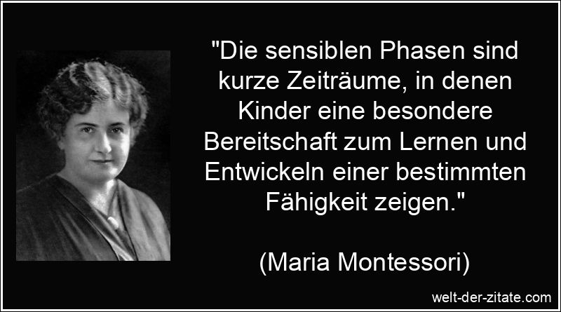 Maria Montessori Zitat Lernen: Die sensiblen Phasen sind kurze