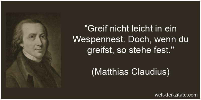 „Greif nicht leicht in ein Wespennest. Doch, wenn du greifst, so stehe fest.“ Matthias Claudius Zitat Mut: Greif nicht leicht in ein Wespennest.