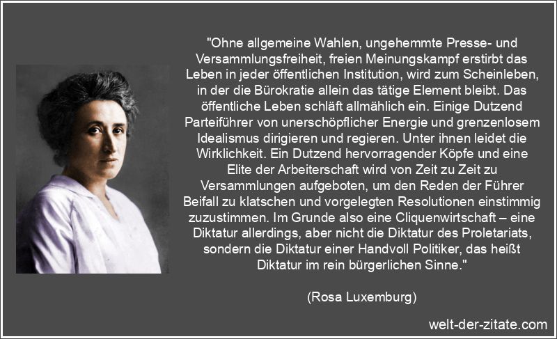 Rosa Luxemburg Zitat Diktatur: Ohne allgemeine Wahlen, ungehemmte