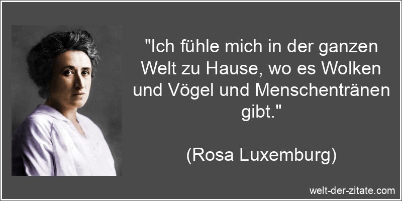 „Ich fühle mich in der ganzen Welt zu Hause, wo es Wolken und Vögel und Menschentränen gibt.“ Rosa Luxemburg Zitat Welt: Ich fühle mich in der ganzen Welt zu