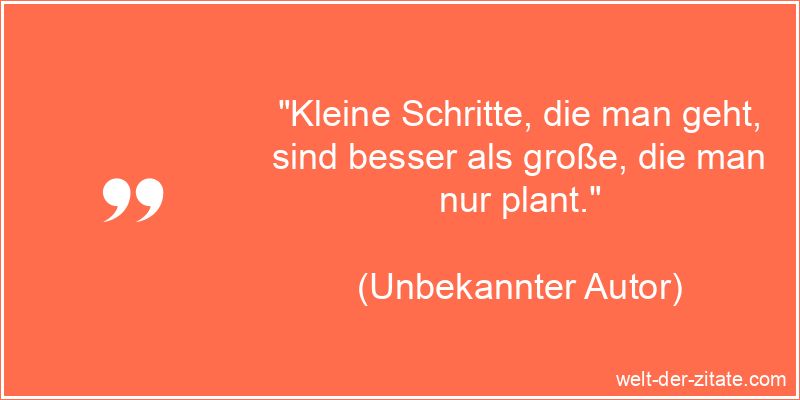 „Kleine Schritte, die man geht, sind besser als große, die man nur plant.“ Starkes Anfang, Motivation Zitat: Kleine Schritte, die man geht, sind