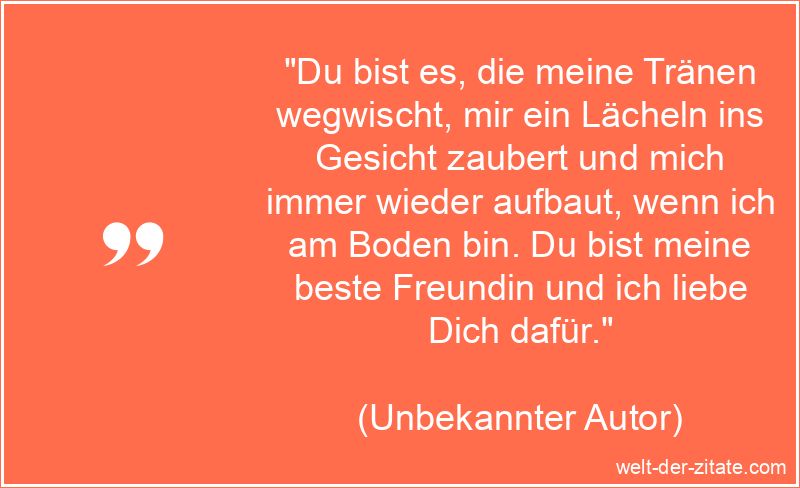 Schöner Beste Freundin Spruch - Du bist es, die meine Tränen