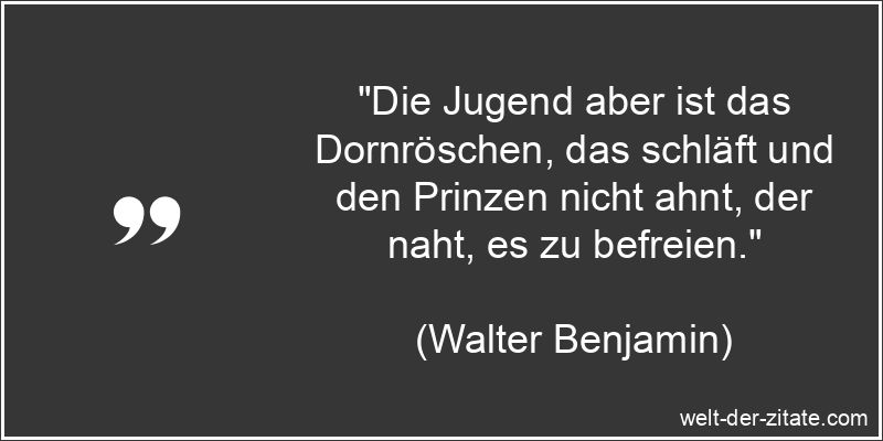 Walter Benjamin Zitat Jugend: Die Jugend aber ist das Dornröschen,