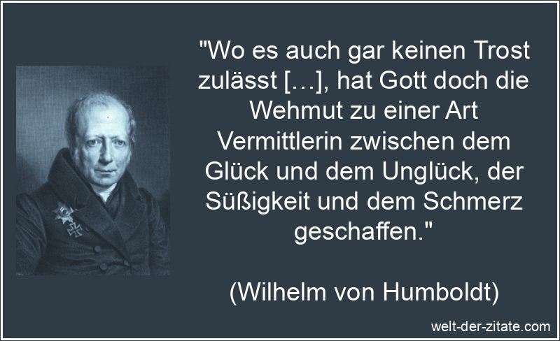 Wilhelm von Humboldt Zitat Wehmut: Wo es auch gar keinen Trost