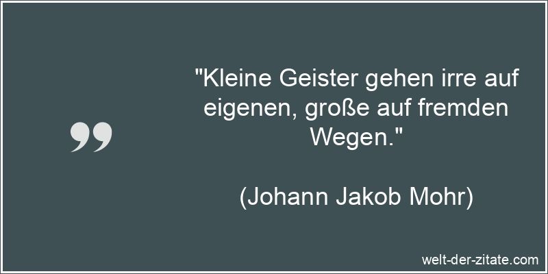„Kleine Geister gehen irre auf eigenen, große auf fremden Wegen.“ Johann Jakob Mohr Zitat Wege gehen: Kleine Geister gehen irre auf