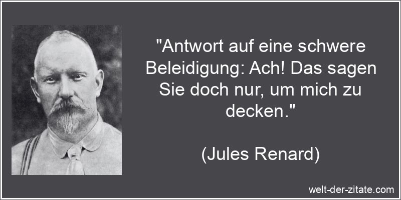 „Antwort auf eine schwere Beleidigung: Ach! Das sagen Sie doch nur, um mich zu decken.“ Jules Renard Zitat Beleidigung: Antwort auf eine schwere Beleidigung: