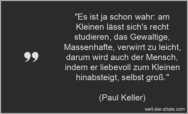 Paul Keller Zitat Größe: Es ist ja schon wahr: am Kleinen lässt