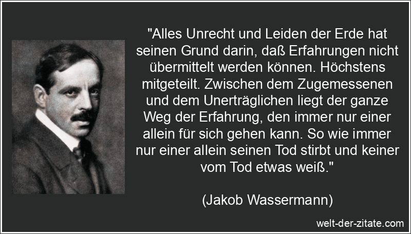 Jakob Wassermann Zitat Erfahrung: Alles Unrecht und Leiden der Erde