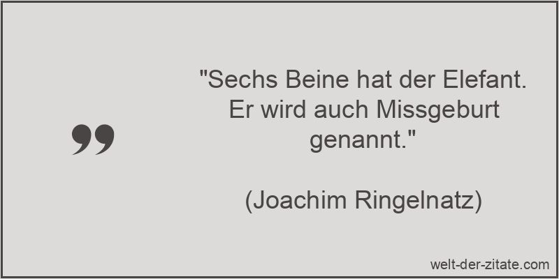 Joachim Ringelnatz Zitat Tiere: Sechs Beine hat der Elefant. Er wird