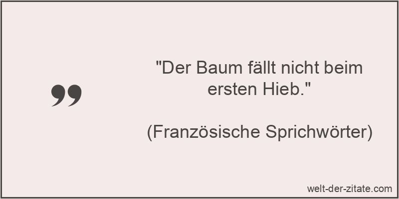 „Der Baum fällt nicht beim ersten Hieb.“ Der Baum fällt nicht beim ersten Hieb.