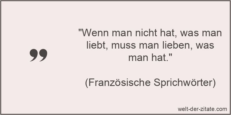 Wenn man nicht hat, was man liebt, muss man lieben, was man hat.