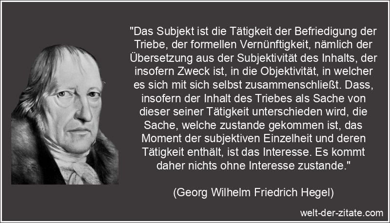Das Subjekt ist die Tätigkeit der Befriedigung der Triebe, der