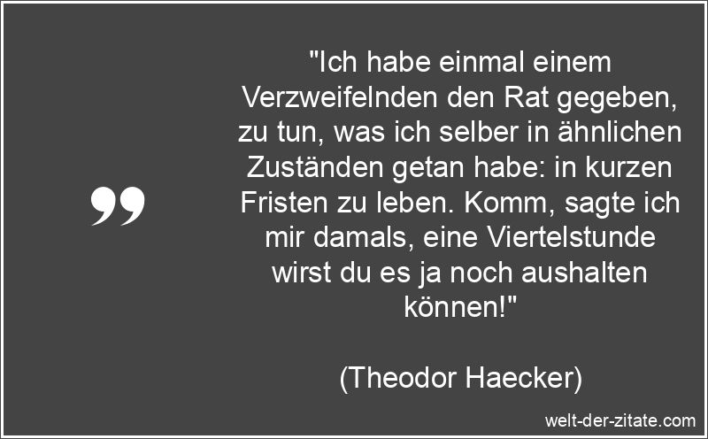 Ich habe einmal einem Verzweifelnden den Rat gegeben, zu tun, was ich