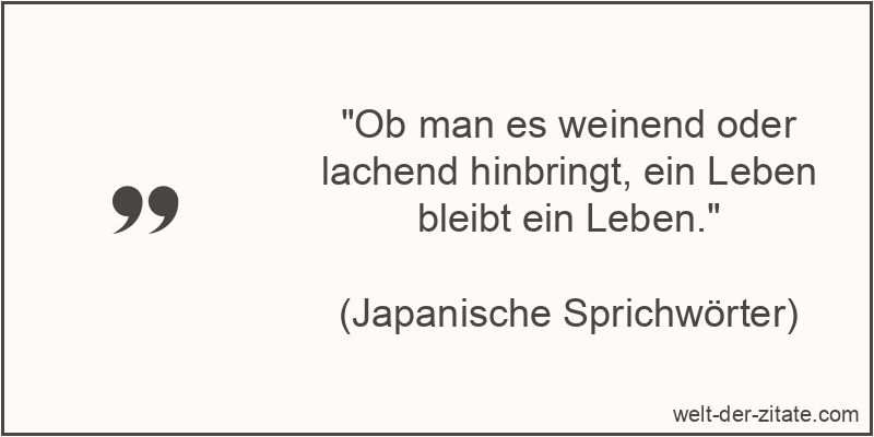 Ob man es weinend oder lachend hinbringt, ein Leben bleibt ein Leben.