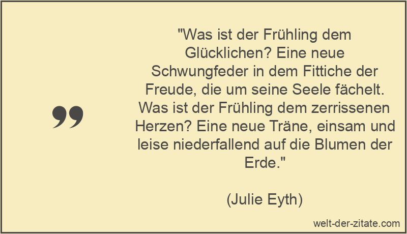 Was ist der Frühling dem Glücklichen? Eine neue Schwungfeder in dem